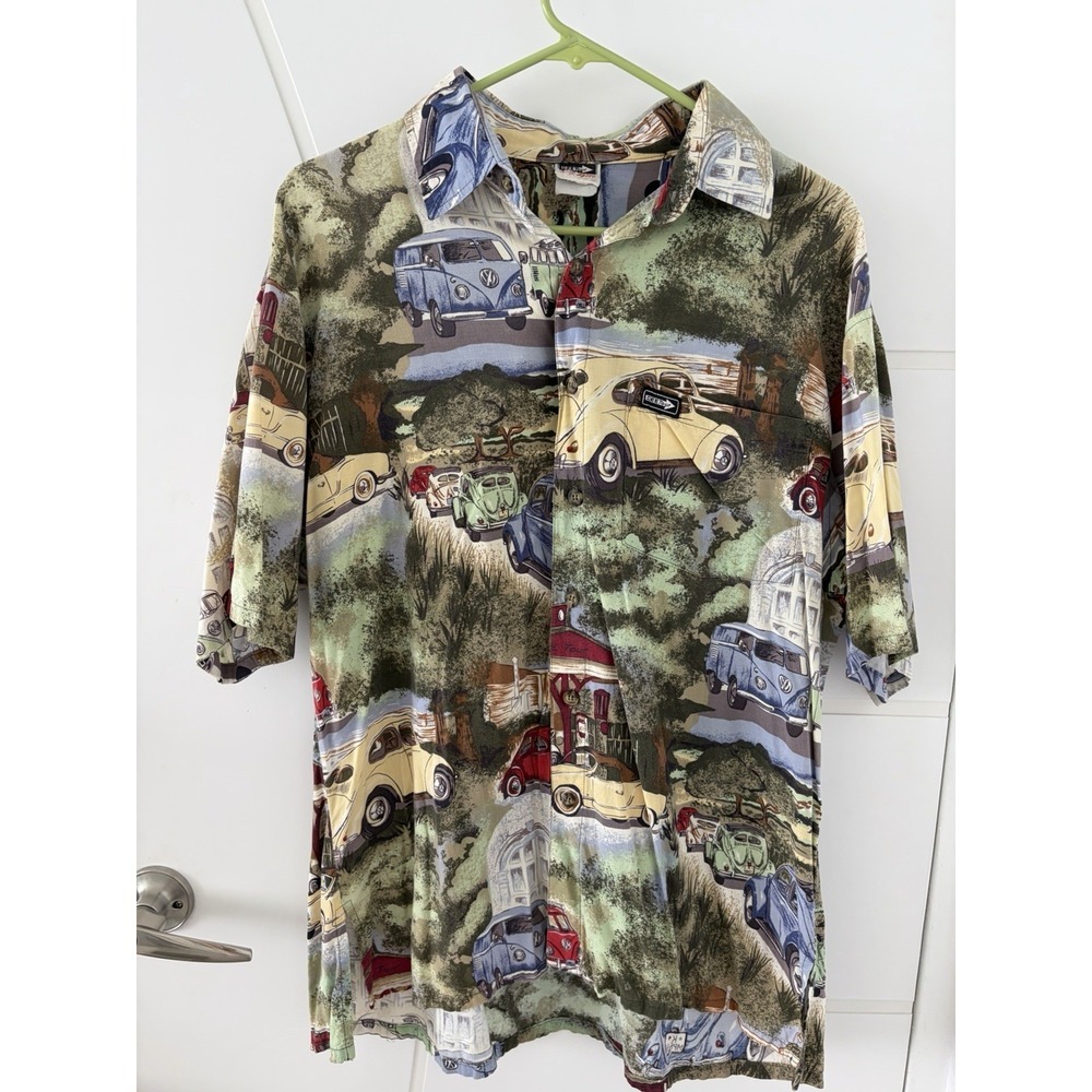 DEETour VW Beetle Hawaiian Shirt Mens Large Volkswagen Cars Aloha Novelty Blue - Picture 7 of 7